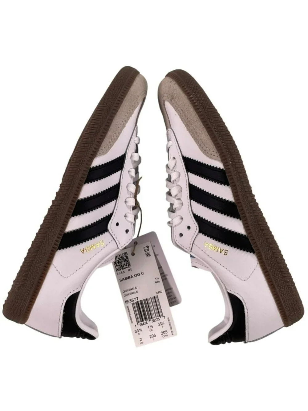 Adidas Samba OG C Sneakers Athletic Shoes White Black Sneakers Kids Size 2 NEW